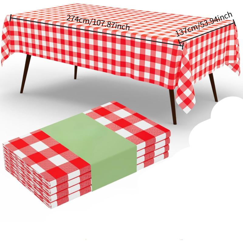 Table Cloth Disposable - Mantel Rectangular a Cuadros Rojos y